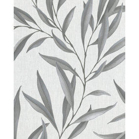 Galerie Avalon Grey Large Leaf Trail Embossed Wallpaper