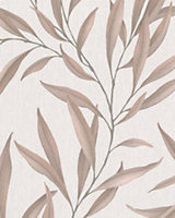 Galerie Avalon Off White Copper Large Leaf Trail Embossed Wallpaper