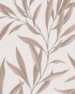 Galerie Avalon Off White Copper Large Leaf Trail Embossed Wallpaper