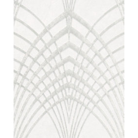 Galerie Avalon White Grey Pearl Art Deco Embossed Wallpaper