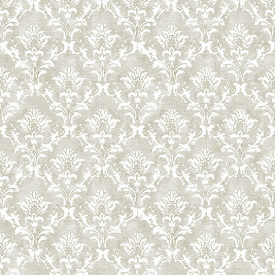 Galerie Azulejo Beige Lisboa Distressed Floral Damask Wallpaper Roll