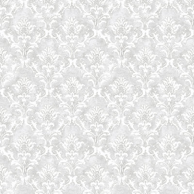 Galerie Azulejo Grey Lisboa Distressed Floral Damask Wallpaper Roll