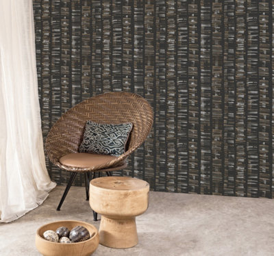 Galerie Bazaar Black Grey Tan Aztec Smooth Wallpaper