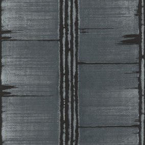 Galerie Bazaar Dark Teal Black Bark Stripe Smooth Wallpaper