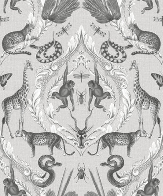 Galerie Bazaar Grey Black Menagerie Smooth Wallpaper