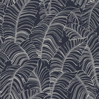 Galerie Bazaar Navy Broadleaf Smooth Wallpaper