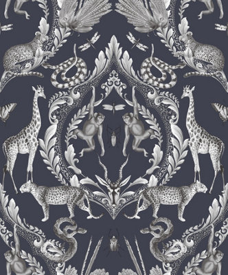 Galerie Bazaar Navy Menagerie Smooth Wallpaper