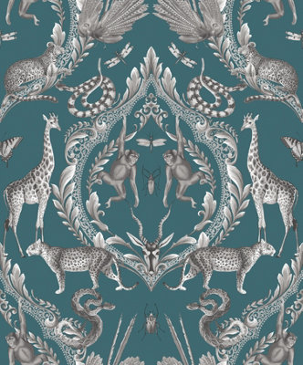 Galerie Bazaar Teal Menagerie Smooth Wallpaper