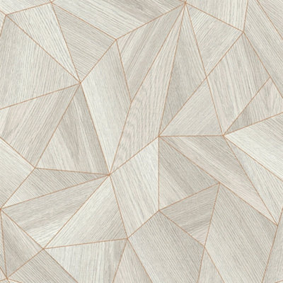 Galerie Beige Geometric Wood Effect Motif Wallpaper
