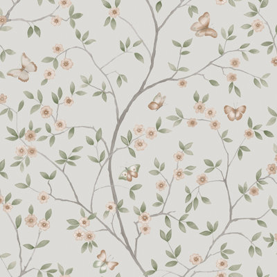 Galerie Blomstermala Beige Green Grey Butterfly Trail Smooth Wallpaper