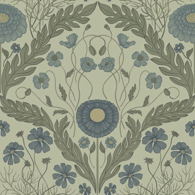 Galerie Blomstermala Blue Green Leafy Bloom Smooth Wallpaper