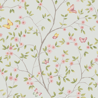 Galerie Blomstermala Blue Pink Green Butterfly Trail Smooth Wallpaper