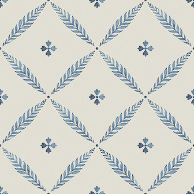Galerie Blomstermala Blue White Leaf Trellis Smooth Wallpaper