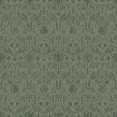 Galerie Blomstermala Green Floral Collage Smooth Wallpaper