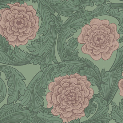 Galerie Blomstermala Green Pink Big Bloom Smooth Wallpaper