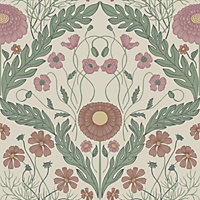 Galerie Blomstermala Green Red Pink Leafy Bloom Smooth Wallpaper