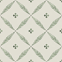 Galerie Blomstermala Green White Leaf Trellis Smooth Wallpaper