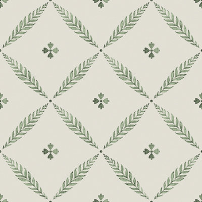 Galerie Blomstermala Green White Leaf Trellis Smooth Wallpaper