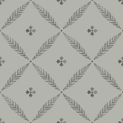 Galerie Blomstermala Grey Black Leaf Trellis Smooth Wallpaper