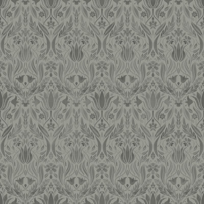 Galerie Blomstermala Grey Floral Collage Smooth Wallpaper