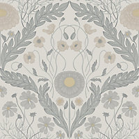 Galerie Blomstermala Grey Yellow Leafy Bloom Smooth Wallpaper