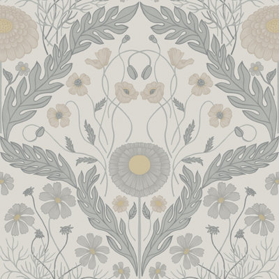 Galerie Blomstermala Grey Yellow Leafy Bloom Smooth Wallpaper | DIY at B&Q