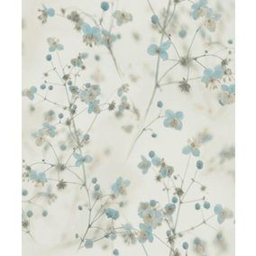 Galerie Blooming Wild Blue/Gey Delicate Buttercup Motif Wallpaper Roll