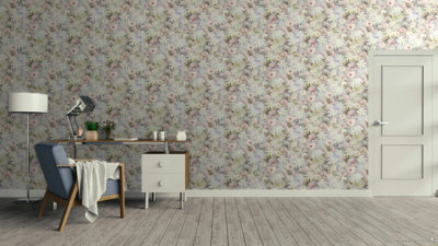 Galerie Blooming Wild Blue Lilac Romantic Daisy Motif Wallpaper Roll