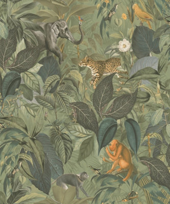 Galerie Blooming Wild Green/Brown Amazon Motif Wallpaper Roll