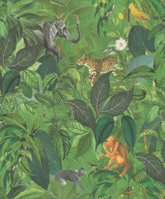 Galerie Blooming Wild Green/Grey/Brown Amazon Motif Wallpaper Roll