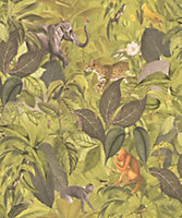 Galerie Blooming Wild Green/Yellow Amazon Motif Wallpaper Roll