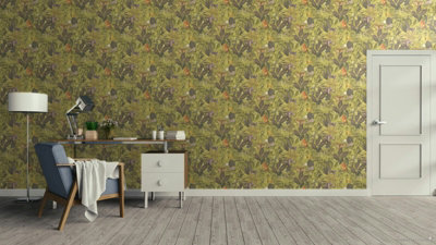 Galerie Blooming Wild Green/Yellow Amazon Motif Wallpaper Roll