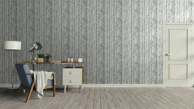 Galerie Blooming Wild Grey/White Birch Tree Motif Wallpaper Roll