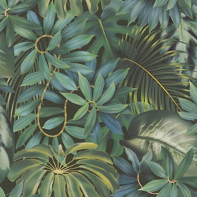 Galerie Blooming Wild Lush Green Tropical Leaf Motif Wallpaper Roll