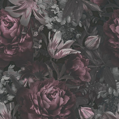 Galerie Blooming Wild Pink/Grey Antique Floral Motif Wallpaper Roll