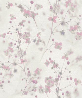 Galerie Blooming Wild Pink/Grey Delicate Buttercup Motif Wallpaper Roll