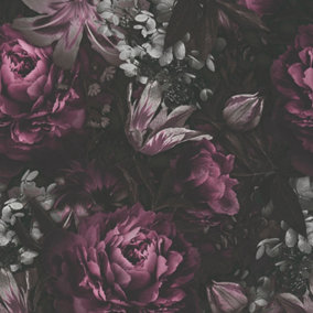 Galerie Blooming Wild Purple/Black Antique Floral Motif Wallpaper Roll