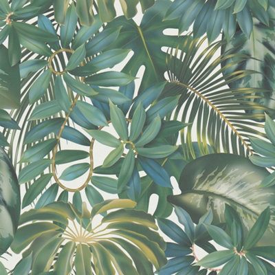 Galerie Blooming Wild Tropical Green Tropical Leaf Motif Wallpaper Roll