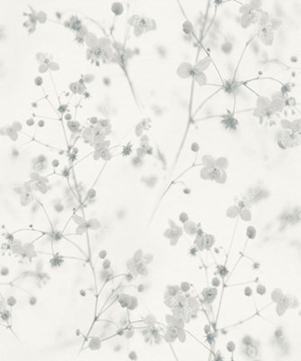 Galerie Blooming Wild White/Grey Delicate Buttercup Motif Wallpaper Roll