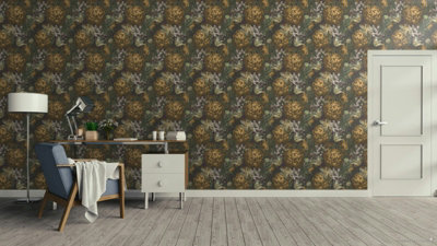 Galerie Blooming Wild Yellow/Green Antique Floral Motif Wallpaper Roll