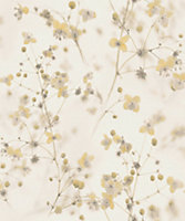 Galerie Blooming Wild Yellow/Grey Delicate Buttercup Motif Wallpaper Roll
