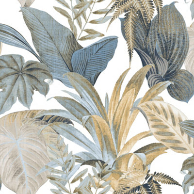 Galerie Botanica Blue Bali Foliage Smooth Wallpaper