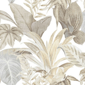 Galerie Botanica Cream Grey Bali Foliage Smooth Wallpaper