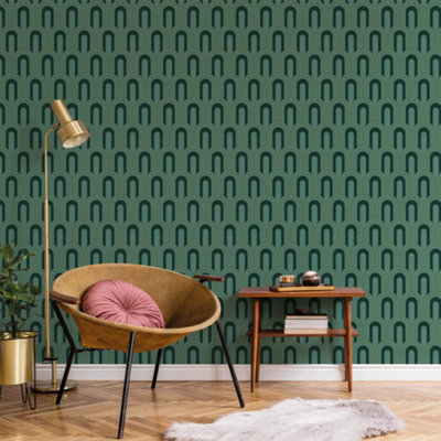 Galerie Botanica Green Retro Arch Smooth Wallpaper