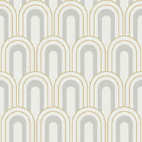 Galerie Botanica Grey Yellow Retro Arch Smooth Wallpaper