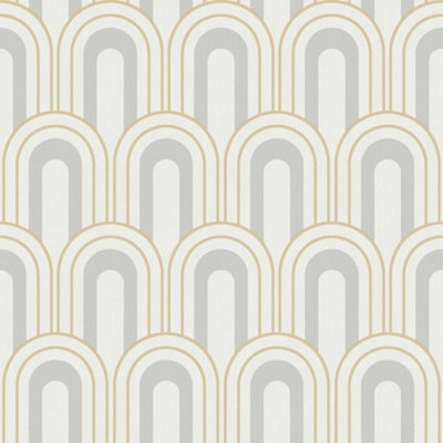 Galerie Botanica Grey Yellow Retro Arch Smooth Wallpaper