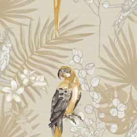 Galerie Botanica Yellow Black Tropical Parrot Smooth Wallpaper