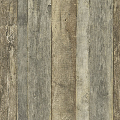 Galerie Bronze Brown Reclaimed Wood Effect Motif Wallpaper