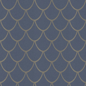 Galerie City Glam Gold Blue Geometric Embossed Wallpaper