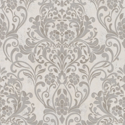 Galerie City Glam Greige Damask Embossed Wallpaper